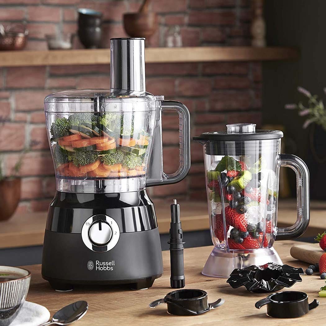 Russell Hobbs Desire Food Processor, 1.5 Litre Food Mixer With 5 Chopping, Slicing And Dough Attachments, Matte Black, 600 W - 24732