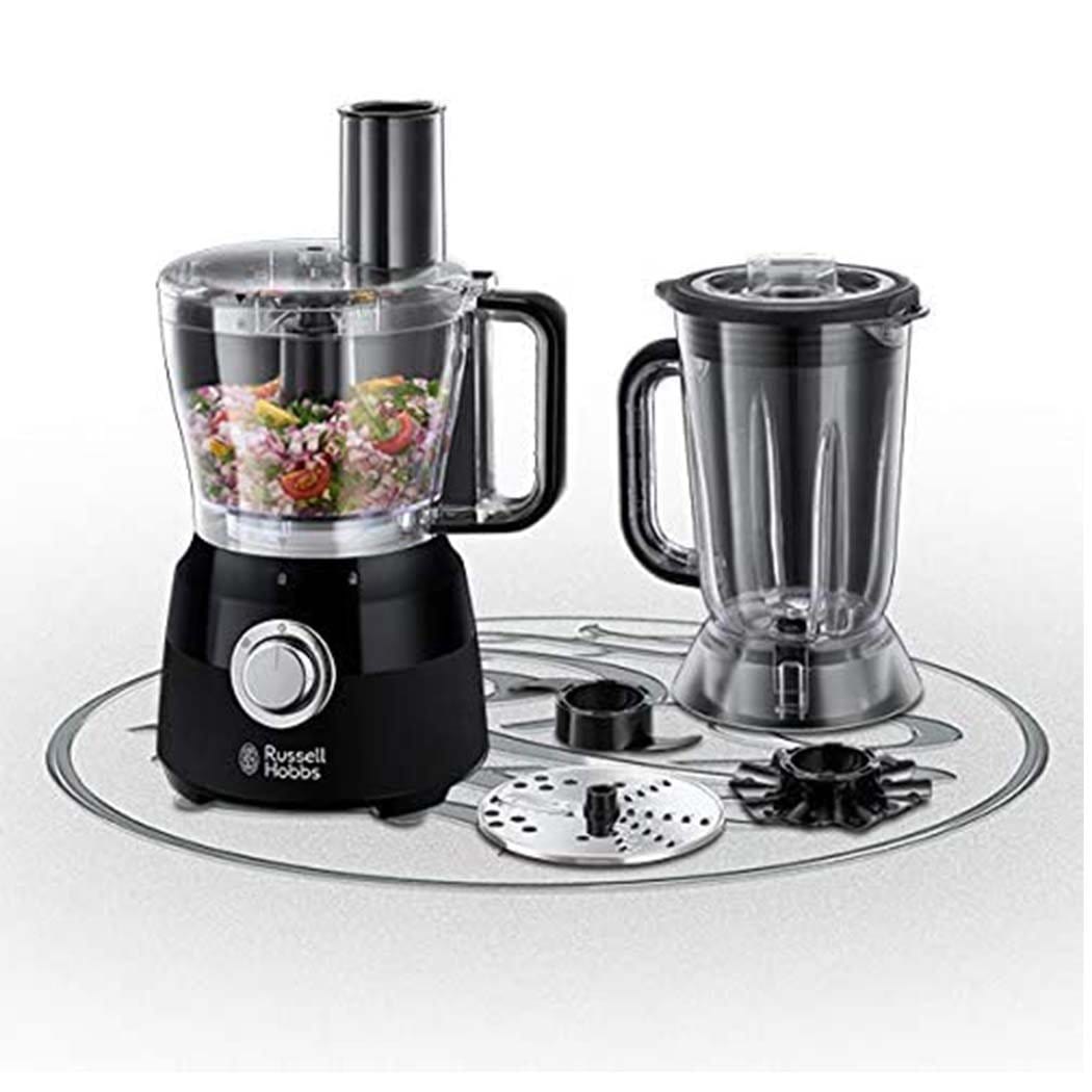 Russell Hobbs Desire Food Processor, 1.5 Litre Food Mixer With 5 Chopping, Slicing And Dough Attachments, Matte Black, 600 W - 24732