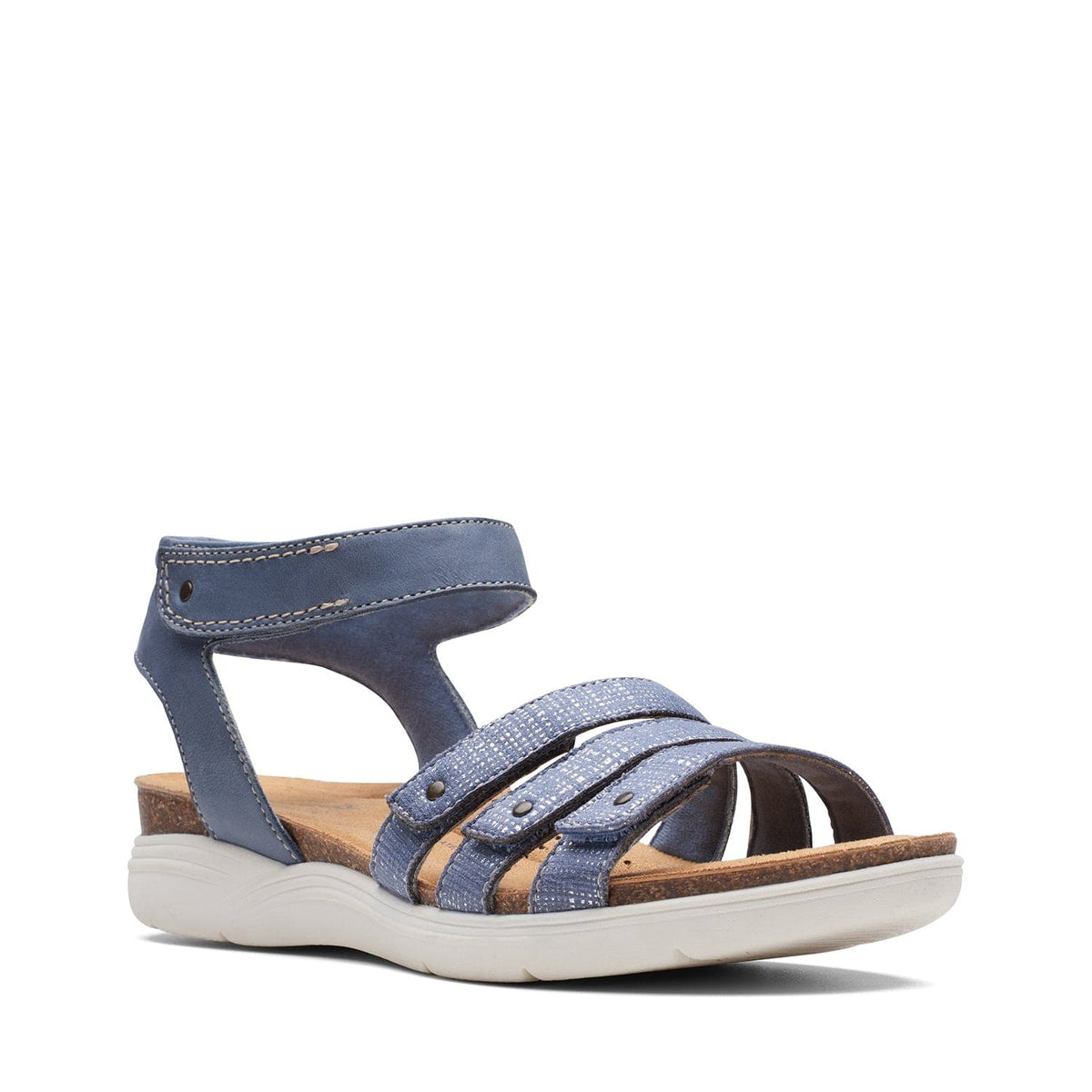 Clarks April Dove Sandals - Denim Blue Lea - 261705085 - E Width (Wide Fit)