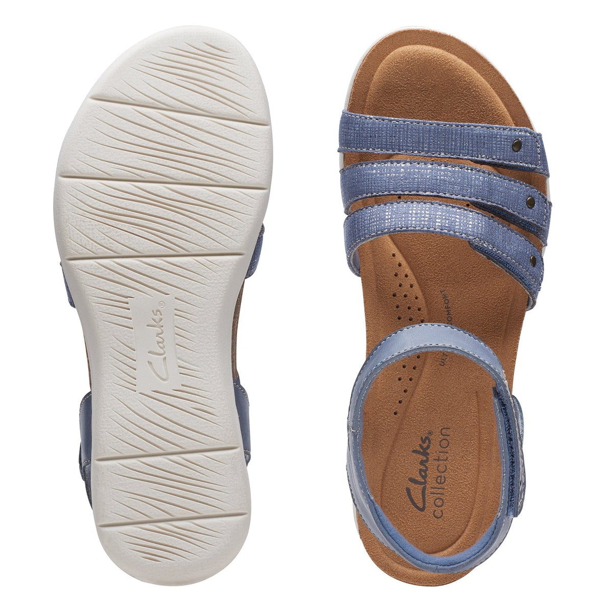 Clarks April Dove Sandals - Denim Blue Lea - 261705085 - E Width (Wide Fit)