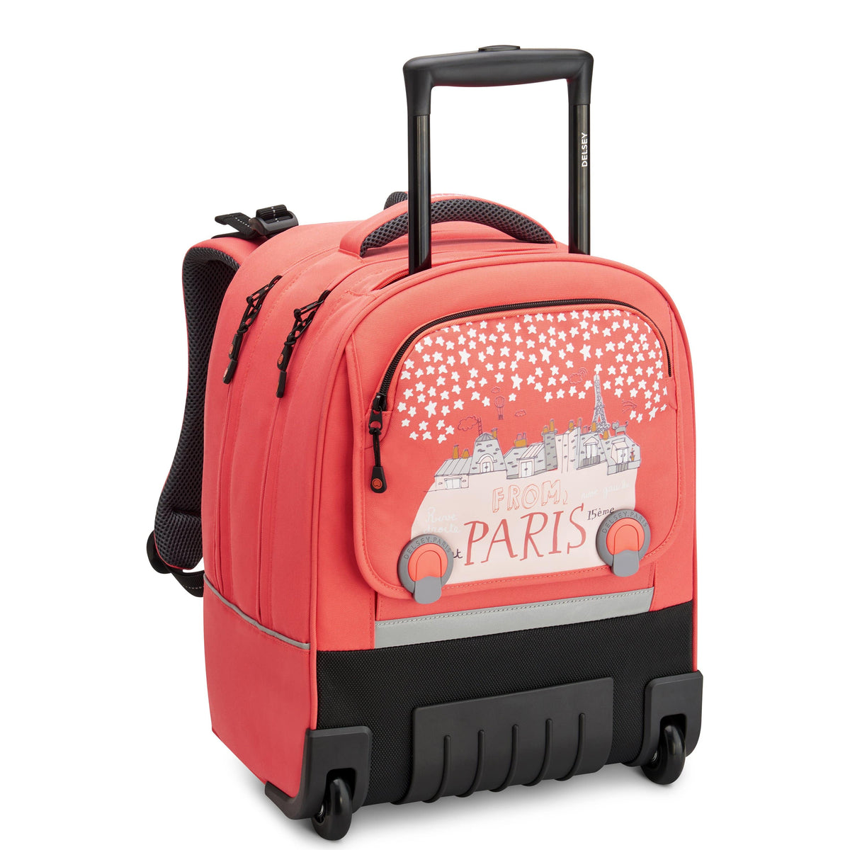 Delsey Paris BTS 2021 4 Wheel Coral Pink Wheeled School Bag
