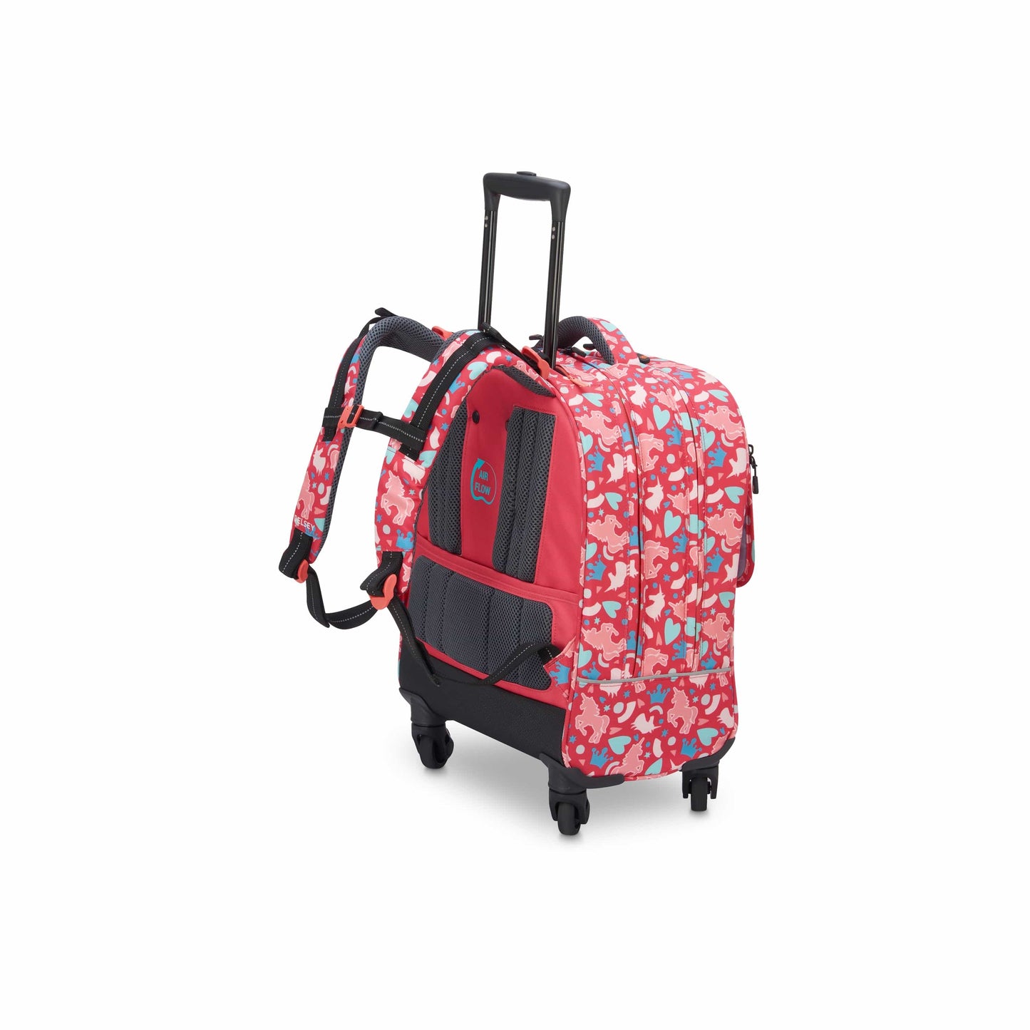 Delsey Paris BTS 2022 4 Wheel Pink Printing Wheeled School Bag
