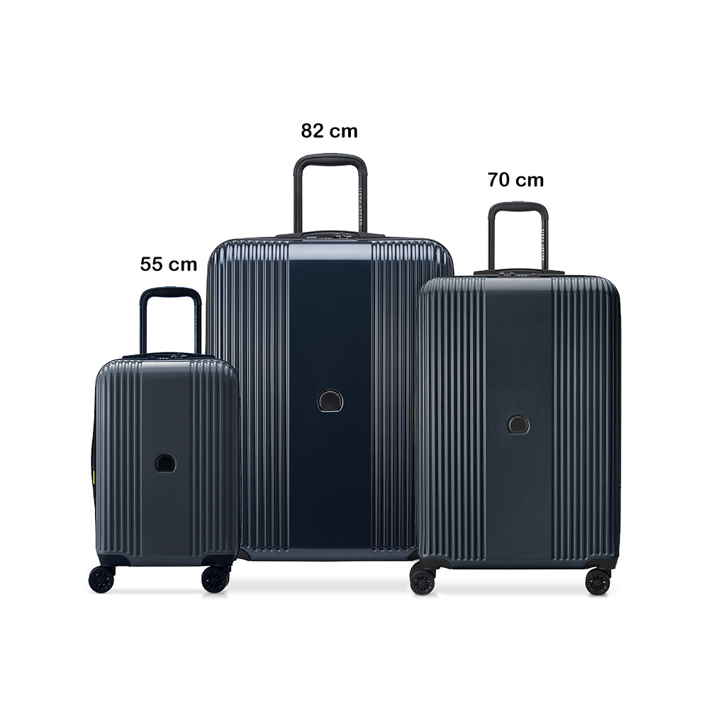 Delsey Ophelie 3Piece SET 55+70+82cm Hardcase 4 Double Wheel Expandable Cabin & Check-In Luggage Trolley Set Ink Blue