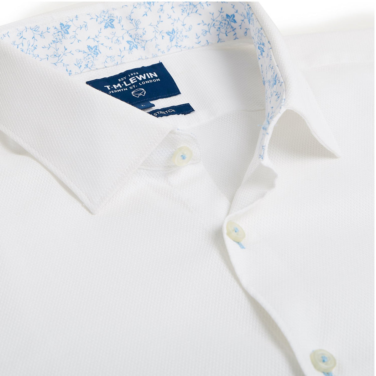 WHITE LENO PRINT TRIM SHIRT