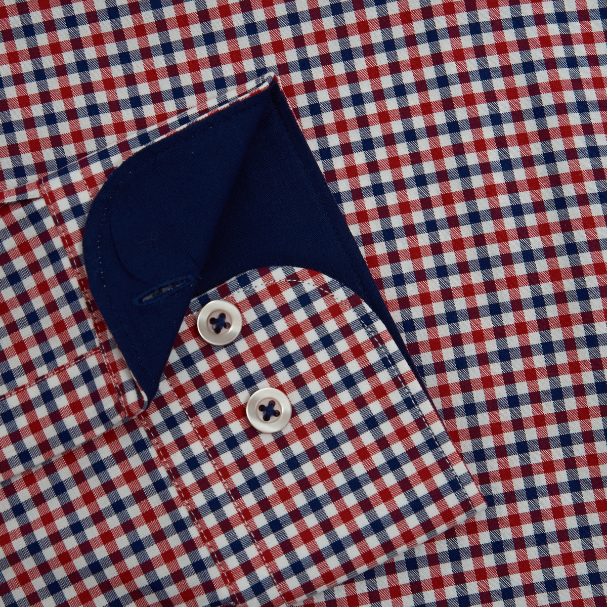 CASUAL FITTED NAVY AND RED CHECK BUTTON CUFF SHIRT