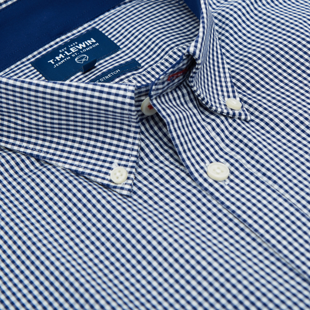 CASUAL FITTED NAVY GINGHAM BUTTON CUFF SHIRT
