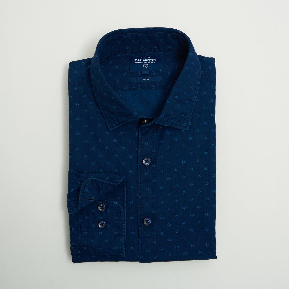 DOBBY SPOT SLIM FIT BLUE BUTTON CUFF SHIRT