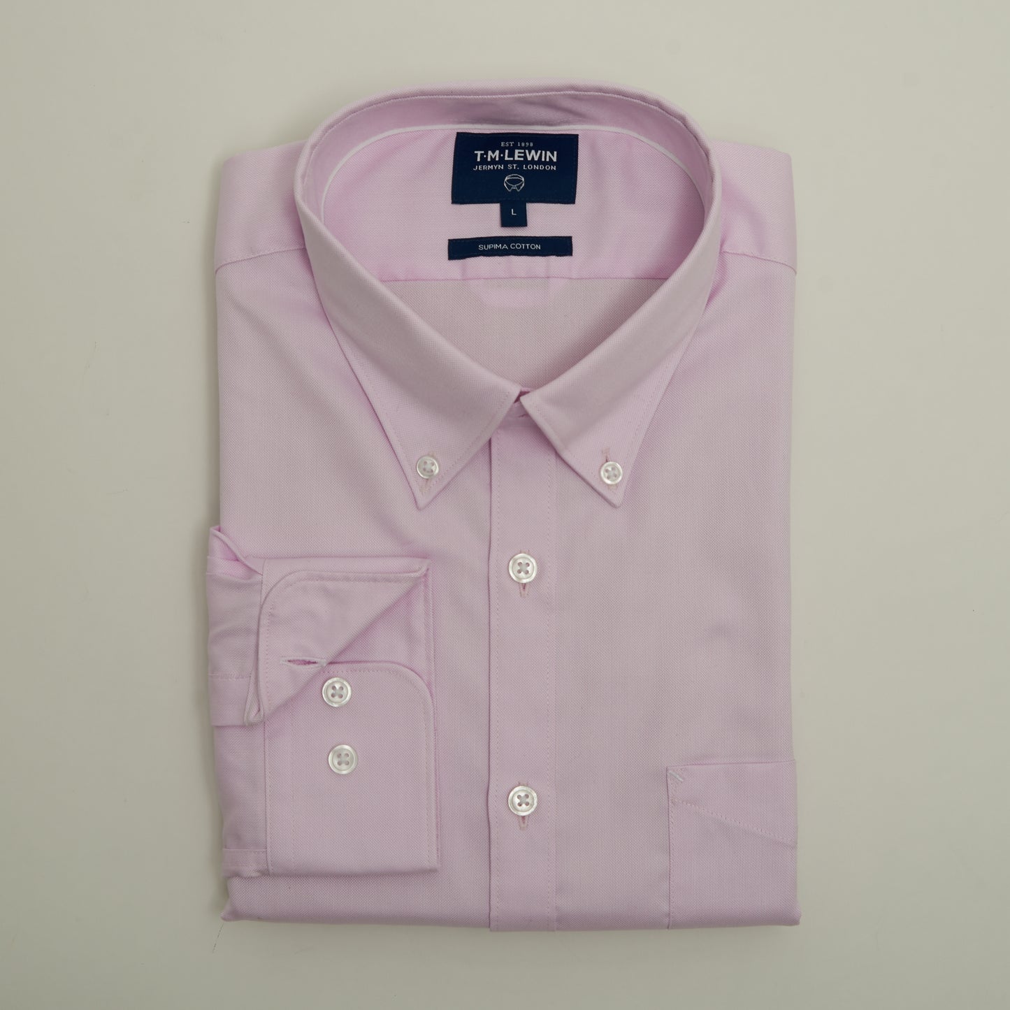 OXFORD WEAVE SUPIM  COTTON SLIM FIT PINK BUTTON CUFF SHIRT