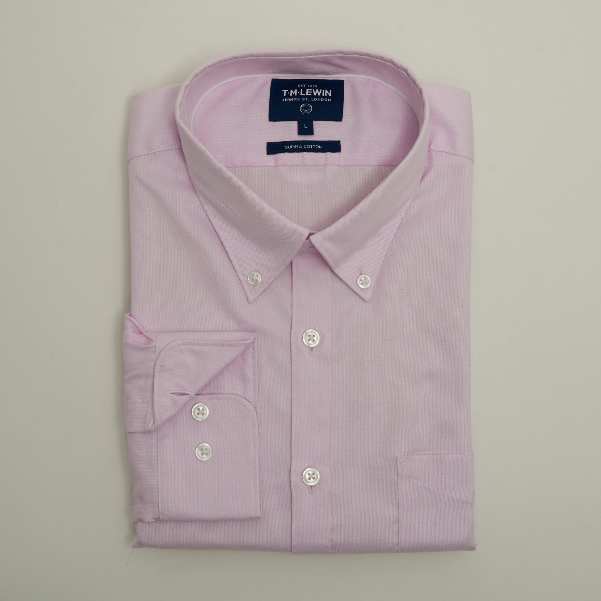 OXFORD WEAVE SUPIM  COTTON SLIM FIT PINK BUTTON CUFF SHIRT