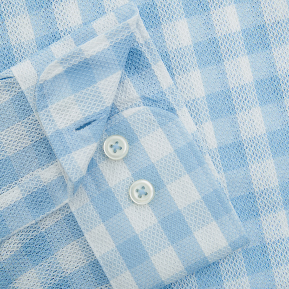 LENO WEAVE SLIM FIT BLUE CHECK BUTTON CUFF SHIRT