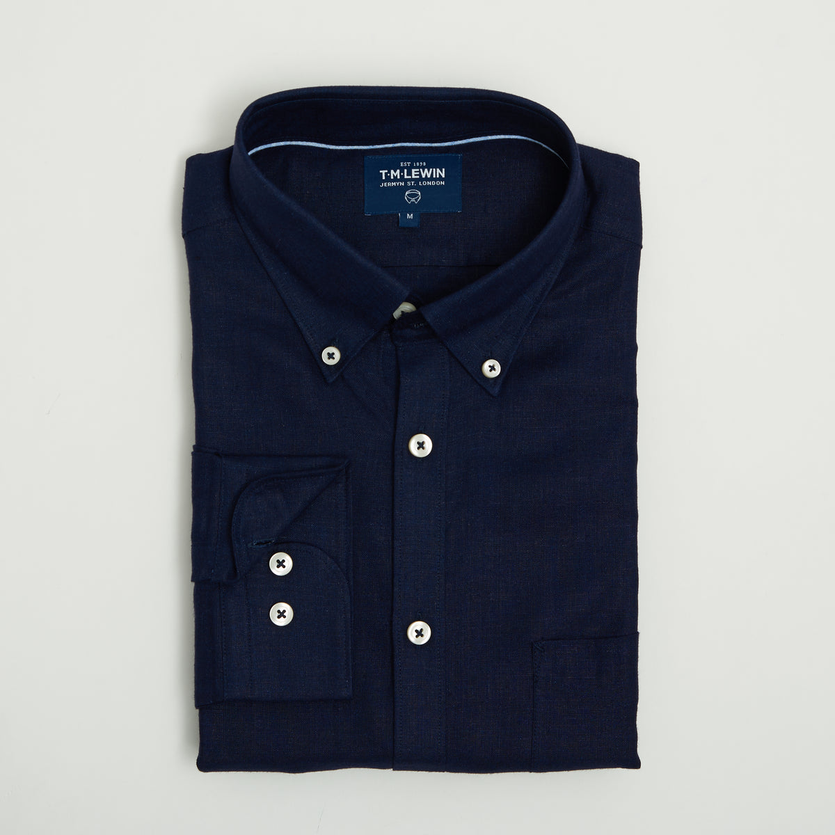 LINEN MODAL SLIM FIT NAVY BUTTON CUFF SHIRT