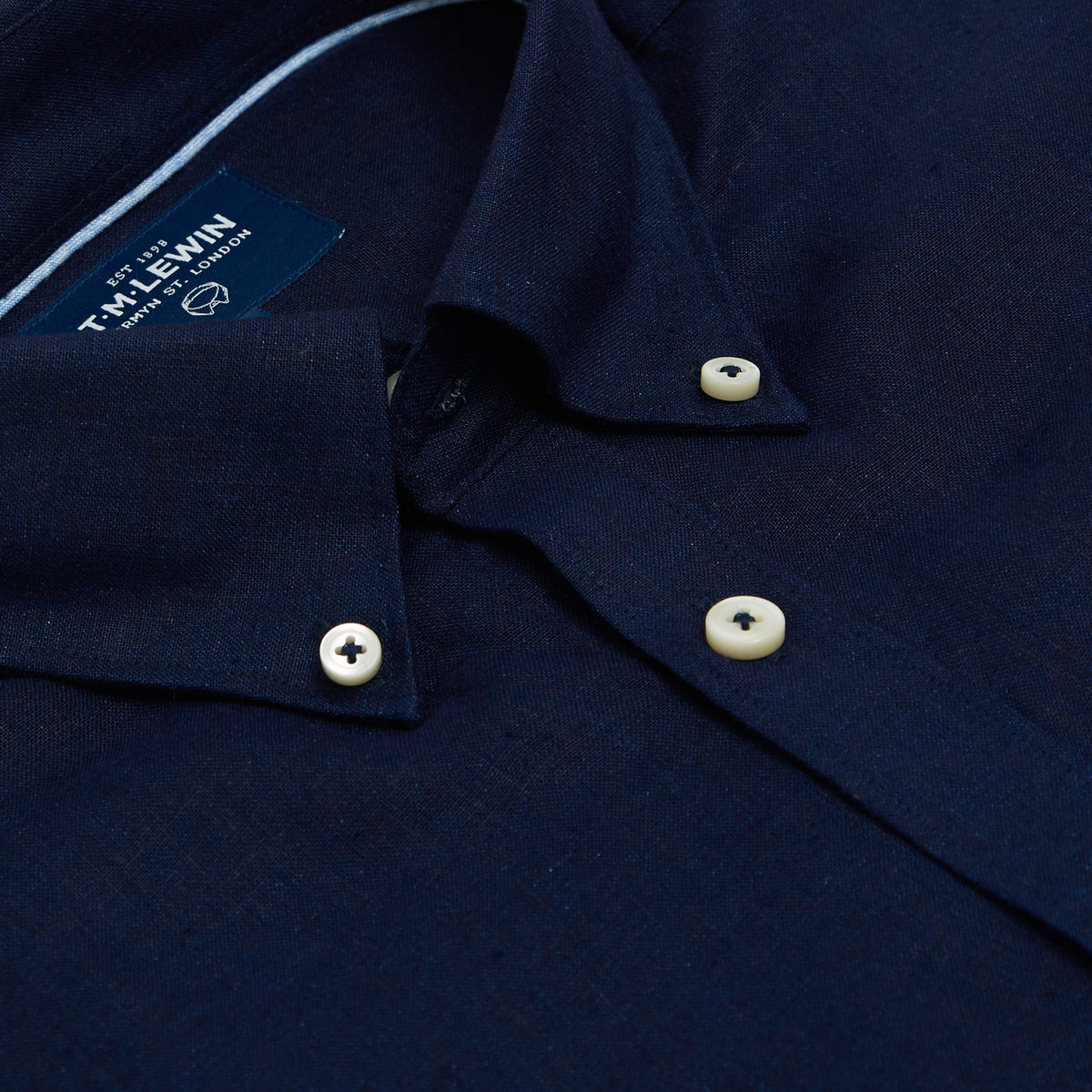 LINEN MODAL SLIM FIT NAVY BUTTON CUFF SHIRT