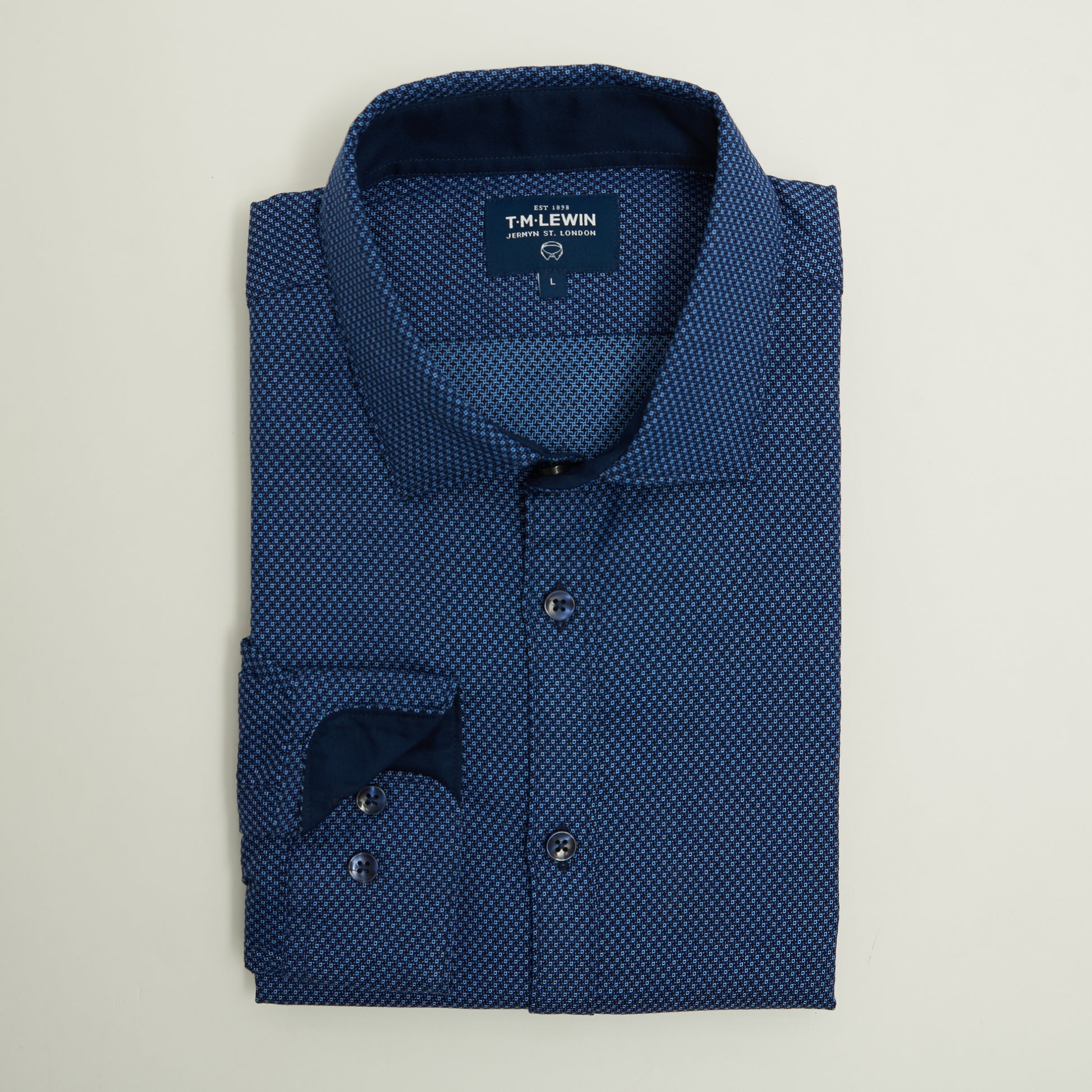 SLIM FIT NAVY TEXTURED SINGLE CUFF SHIRT