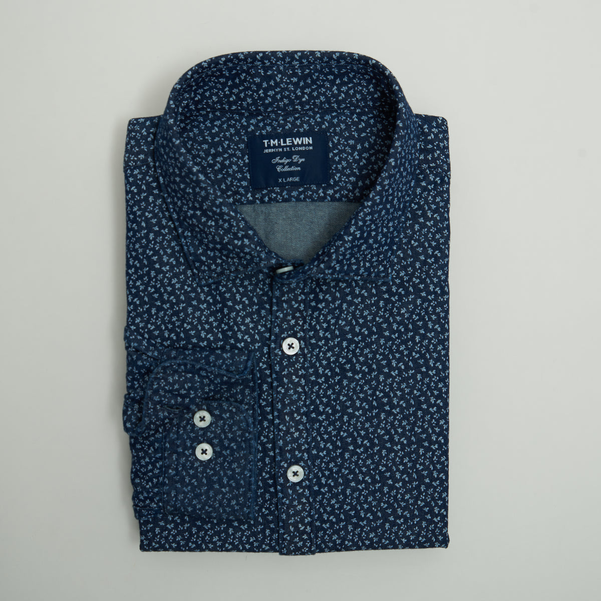 FLORAL SLIM FIT INDIGO SINGLE CUFF SHIRT