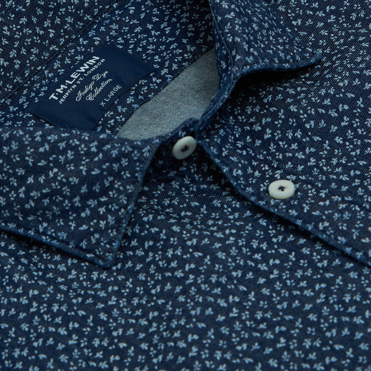 FLORAL SLIM FIT INDIGO SINGLE CUFF SHIRT