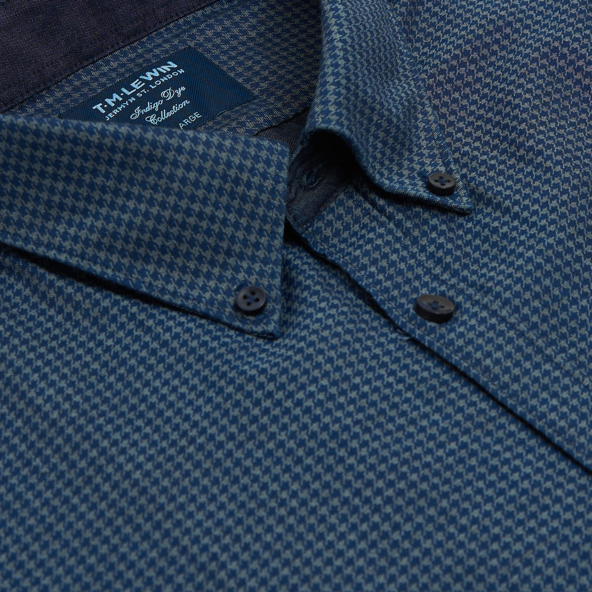 INDIGO DOGTOOTH SLIM FIT NAVY SINGLE CUFF SHIRT