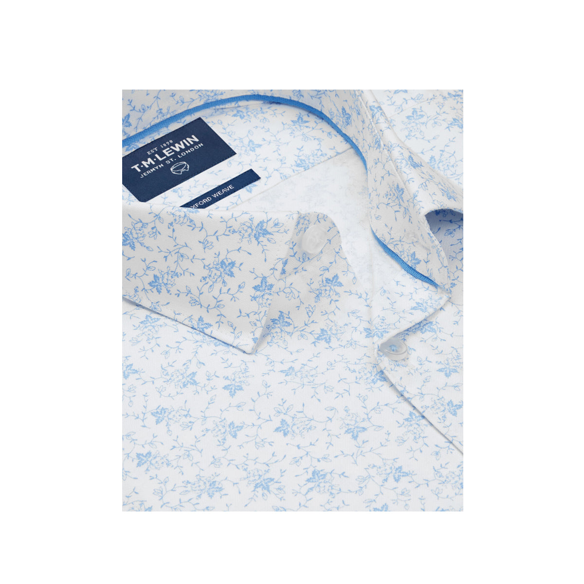 BOTANICAL PRINTS SLIM FIT WHITE BUTTON CUFF OXFORD SHIRT