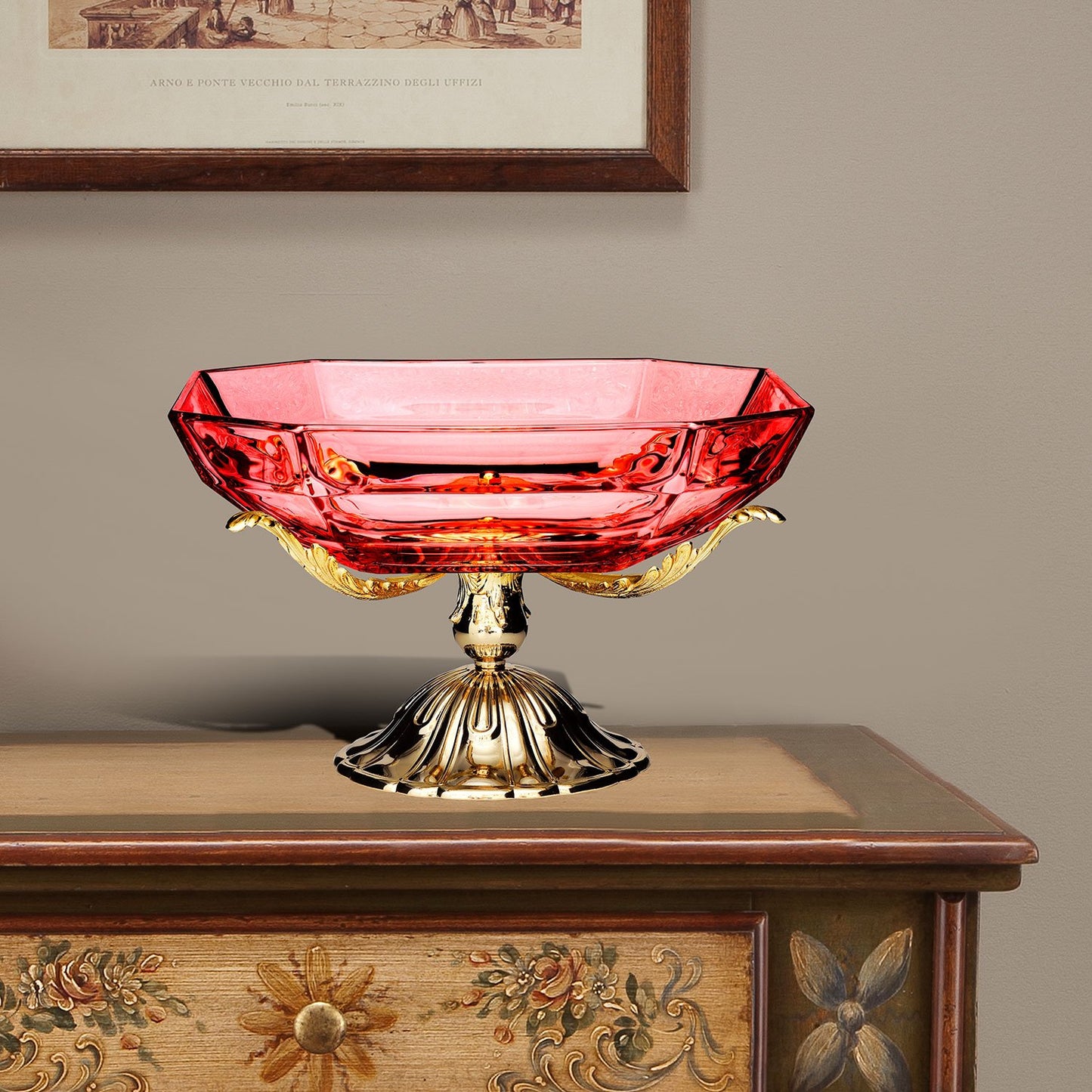 ROMA CENTERPIECE RED GLASS 35 X 35 X H20 CM - DC6153/OR-RS