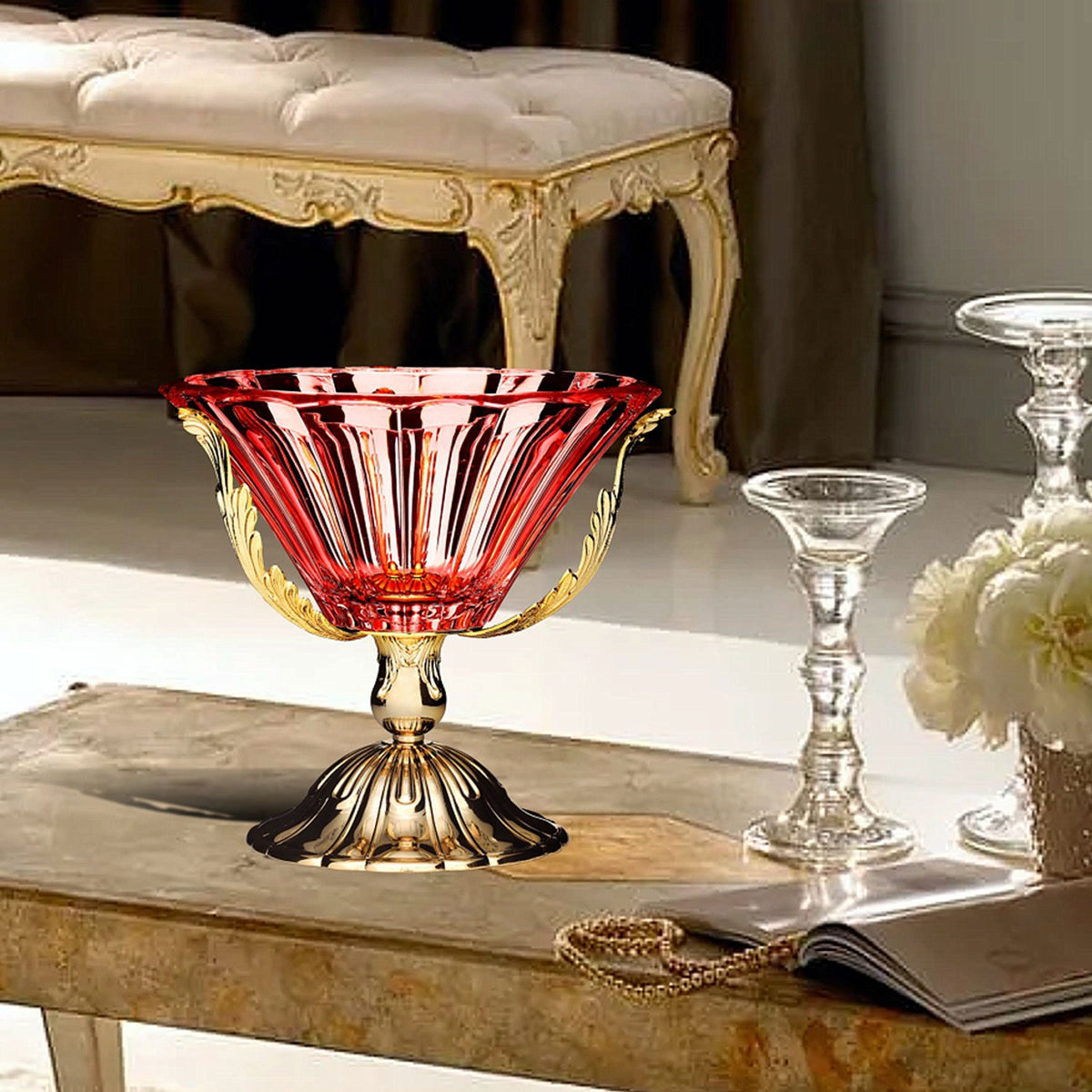 ROMA BOWL GLASS RED 26 X H26 CM - DC6157/OR-RS