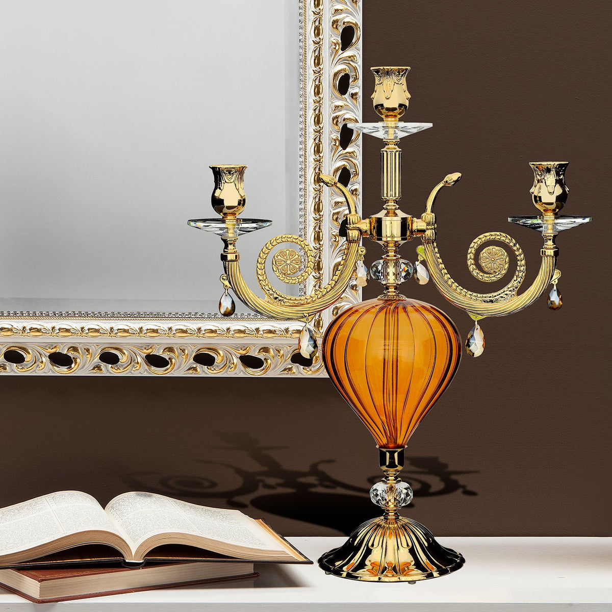 ROMANTICA 3 FLAMES CANDLESTAND AMBER - DC2441