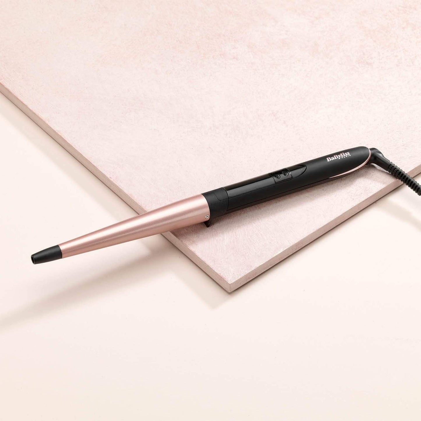 BABYLISS ROSE QUARTZ CONICAL BARREL CURLING IRON  6 TEMP  - C454SDE