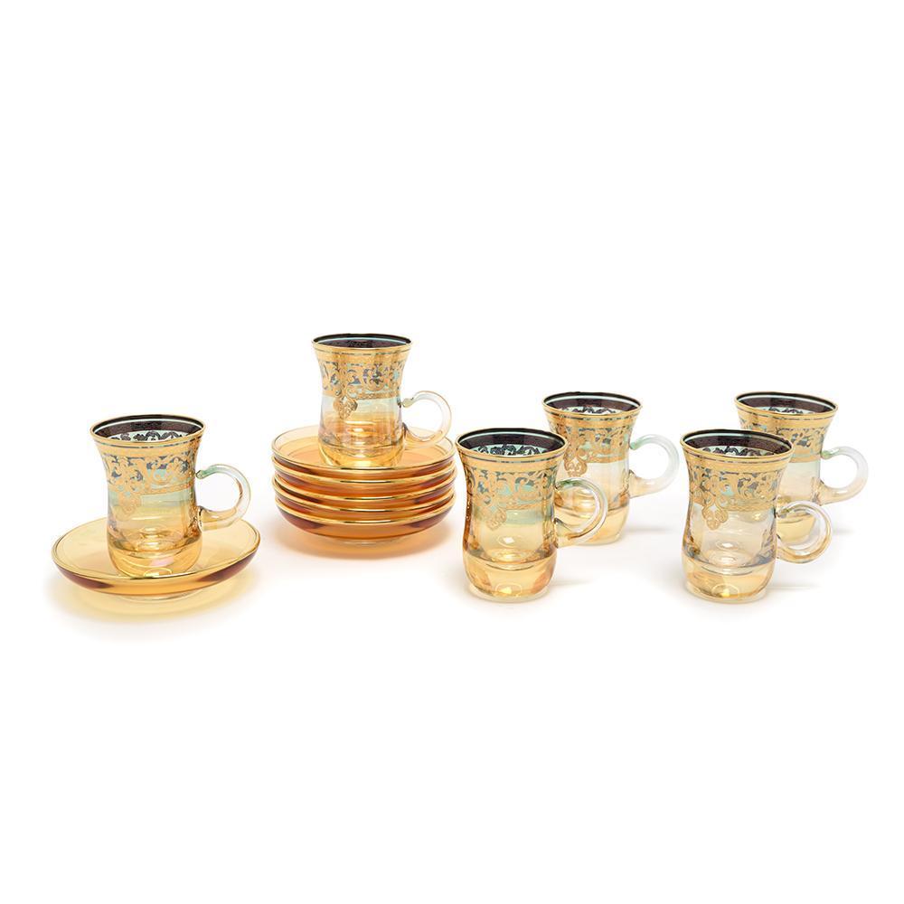 Combi Geneva Tea Cup and Saucer Set - Green and Amber, 12 Piece - G694Z-AMGRN/35 - Jashanmal Home