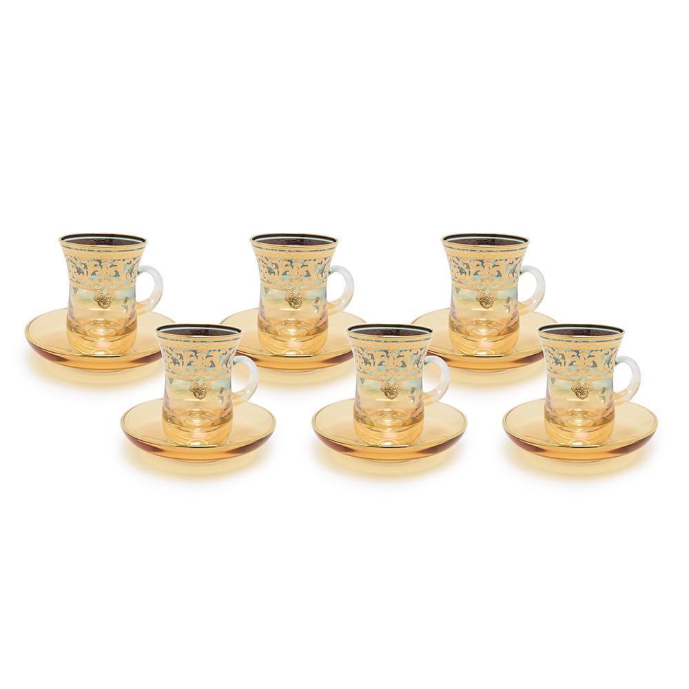 Combi Geneva Tea Cup and Saucer Set - Green and Amber, 12 Piece - G694Z-AMGRN/35 - Jashanmal Home