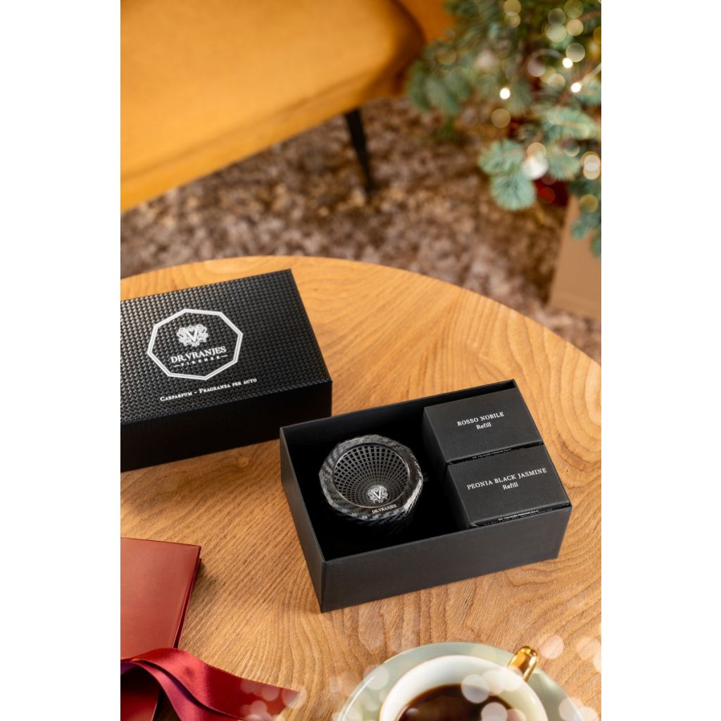 DR. VRANJES -CAR PARFUM GIFTBOX (Carbon fiber dispenser + 2 refills ROSSO NOBILE-MILANO)