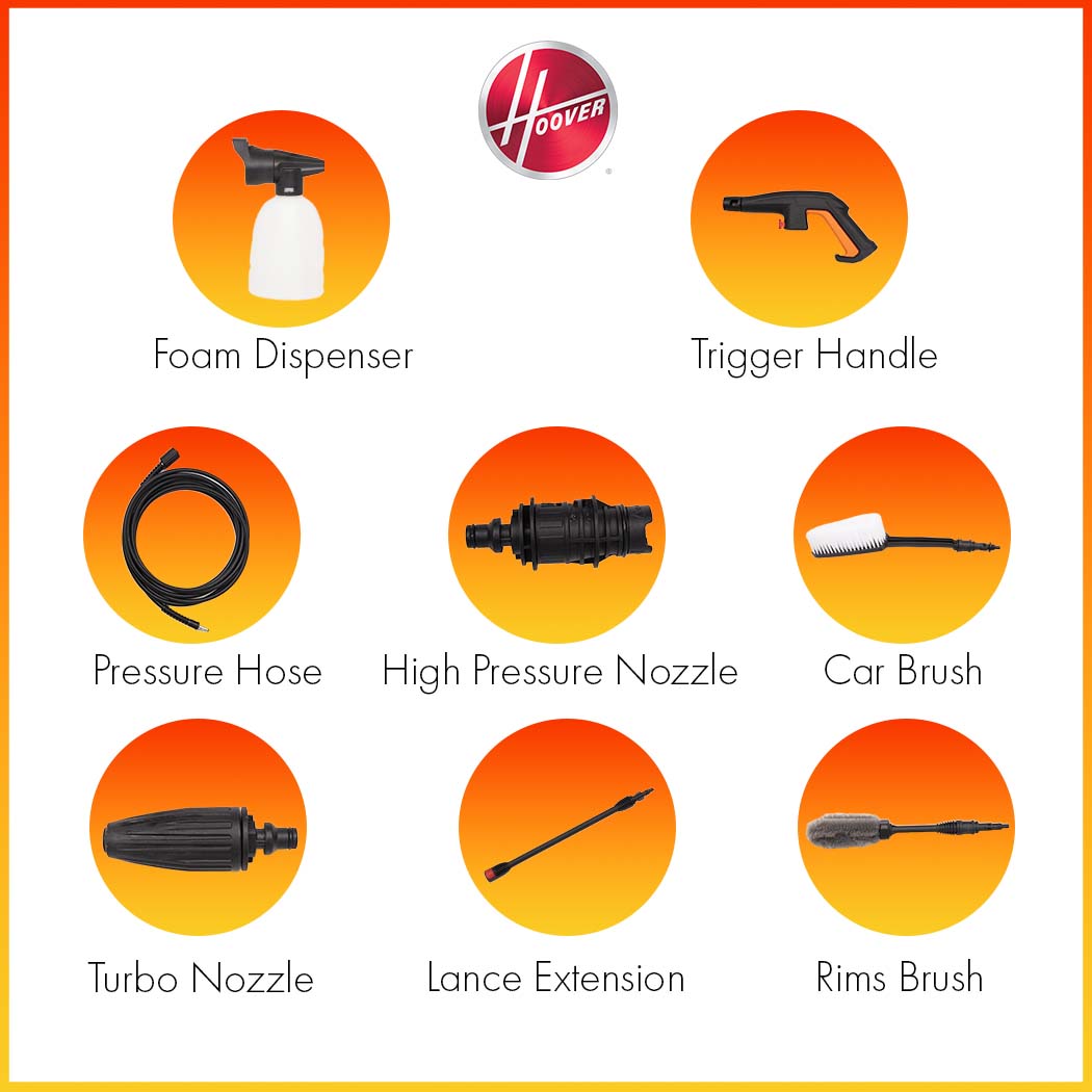 Hoover Pressure Washer with 8 Accessories 150 Bar