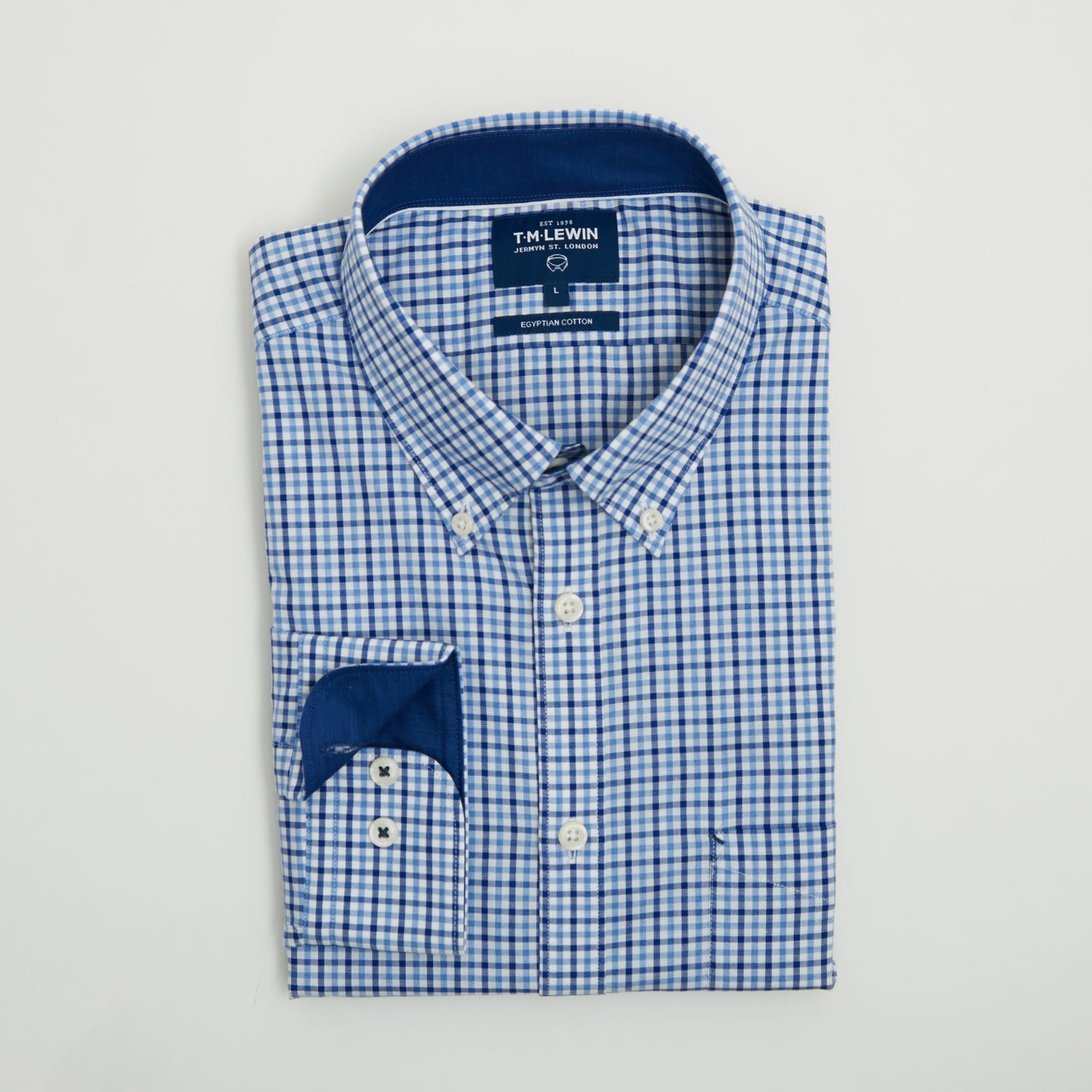 CASUAL FITTED CHECK PRINT BUTTON CUFF SHIRT