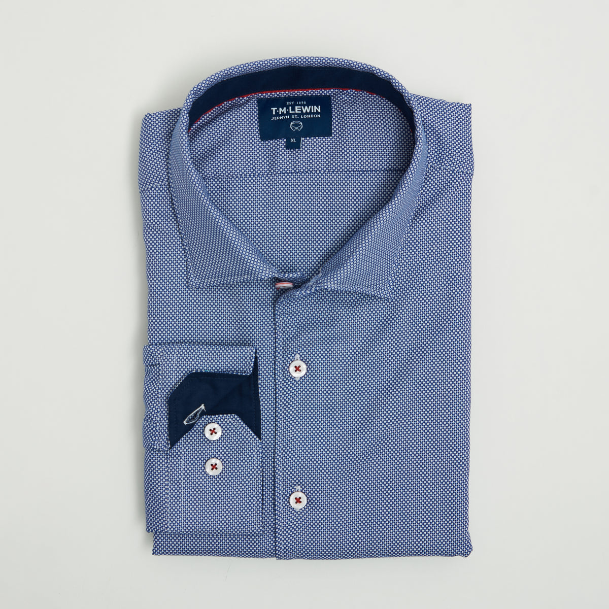 SLIM FIT NAVY HONEYCOMB SINGLE CUFF SHIRT