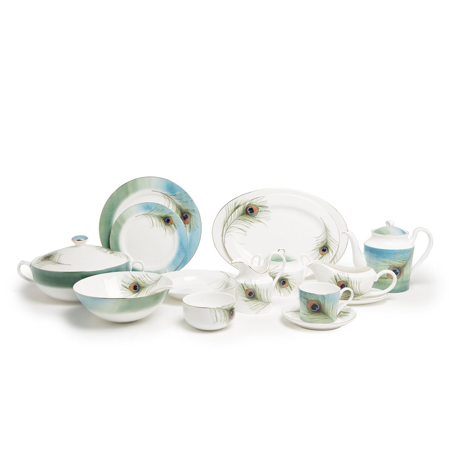 GREEN PEACOCK FBC 85PC DINNER SET - S18609B-MIXDIN85