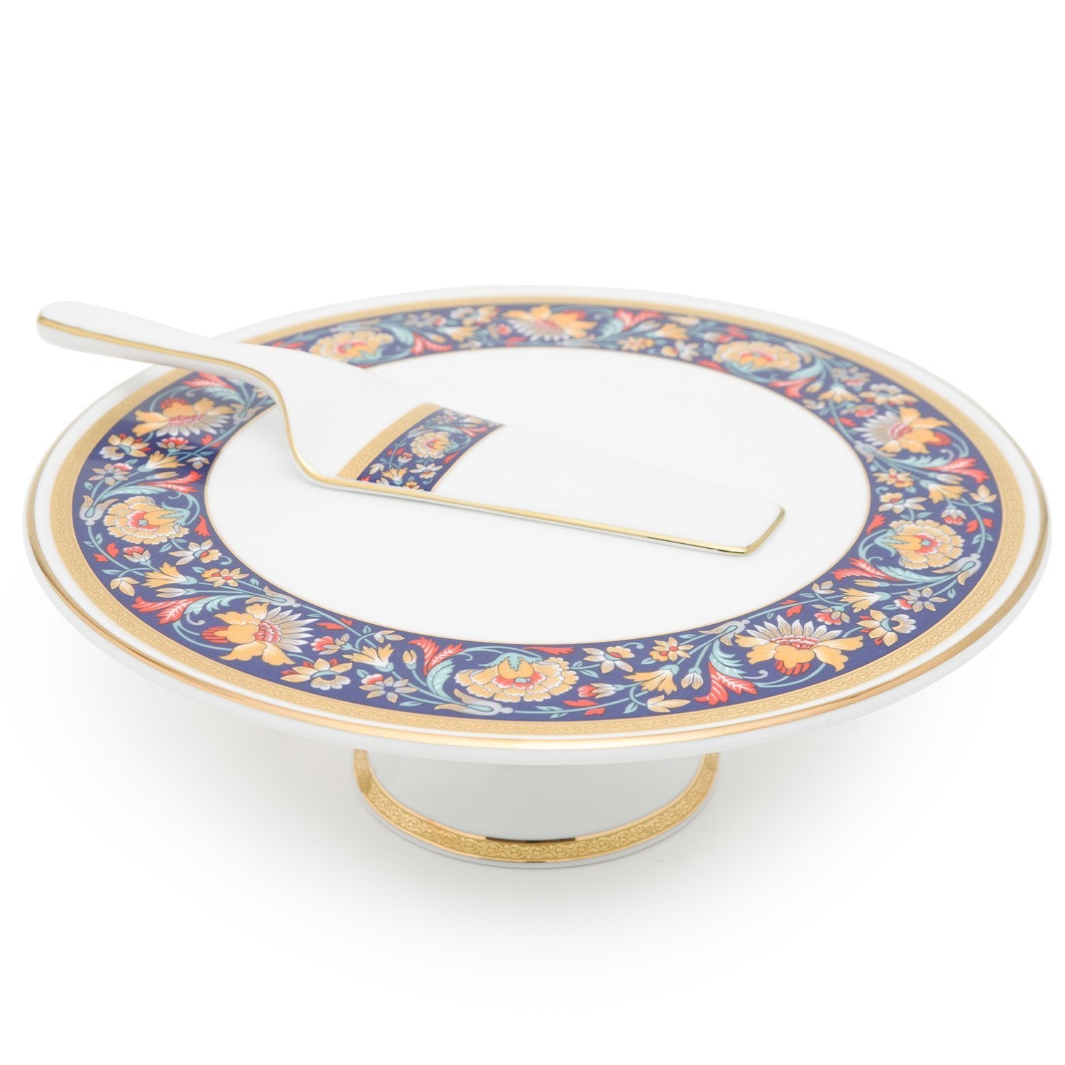 Dankotuwa Porcelain Morgan 1 Tier Cake Stand with Serving - Denim Blue - MORG-904/121/548