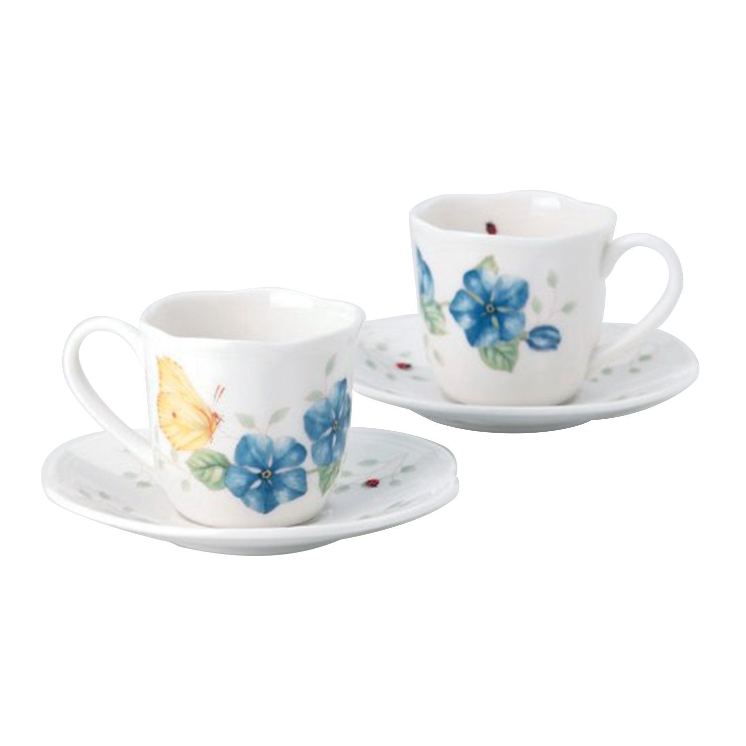 Ashdene Lenox Butterfly Meadow Espresso Cups and Saucers - White, Set of 2 - 808072