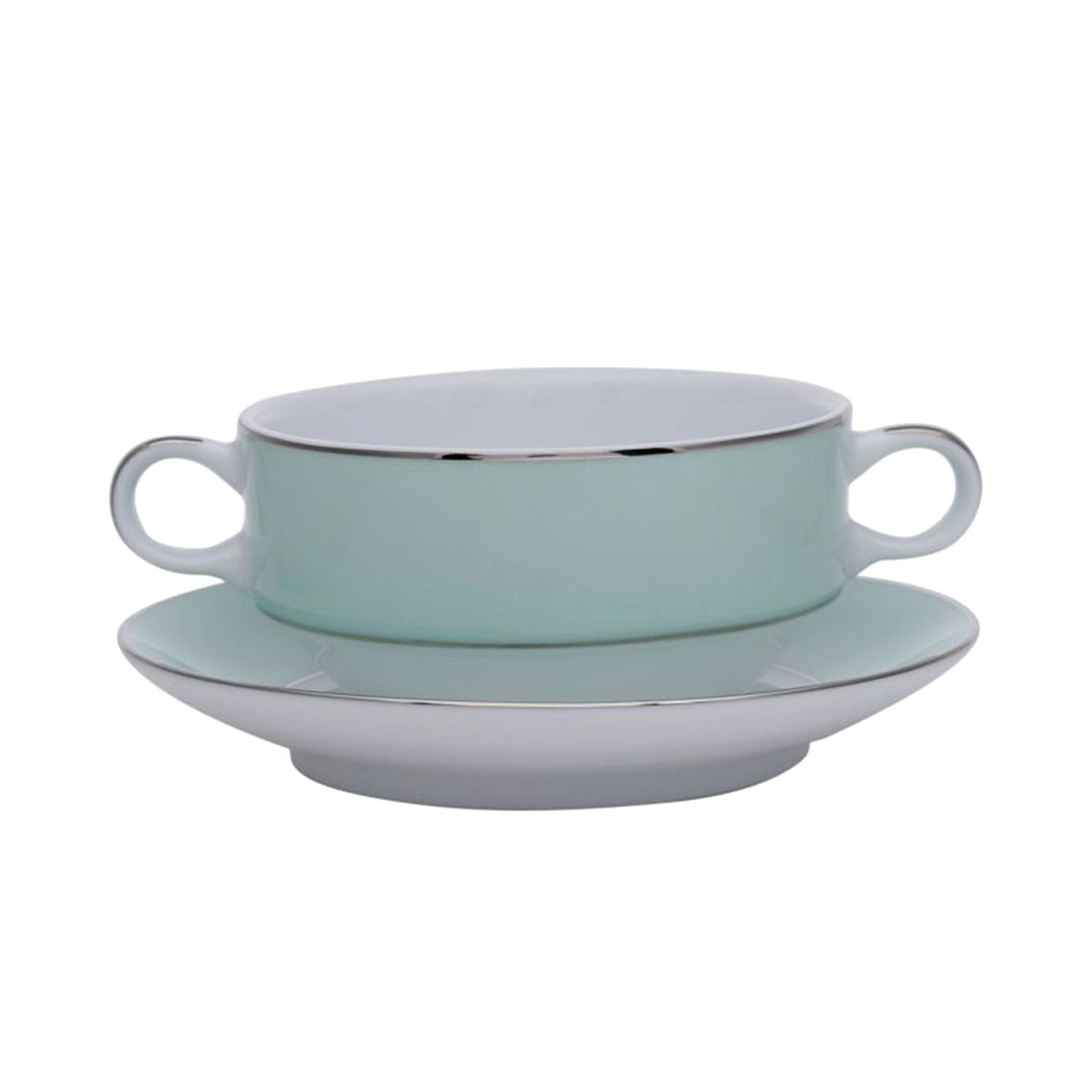 Dankotuwa Meldy Green Soup Cup and Saucer Set - White and Green - MELDYG-SC/S